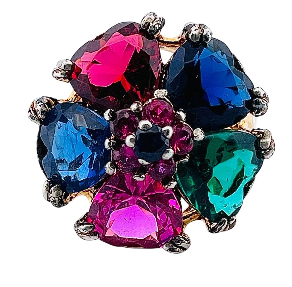 χωρίς τιμή ασφαλείας - Δαχτυλίδι - 9 kt. Κίτρινο χρυσό, Ασημί Ρουμπίνι - Διάφοροι πολύτιμοι λίθοι #1.0