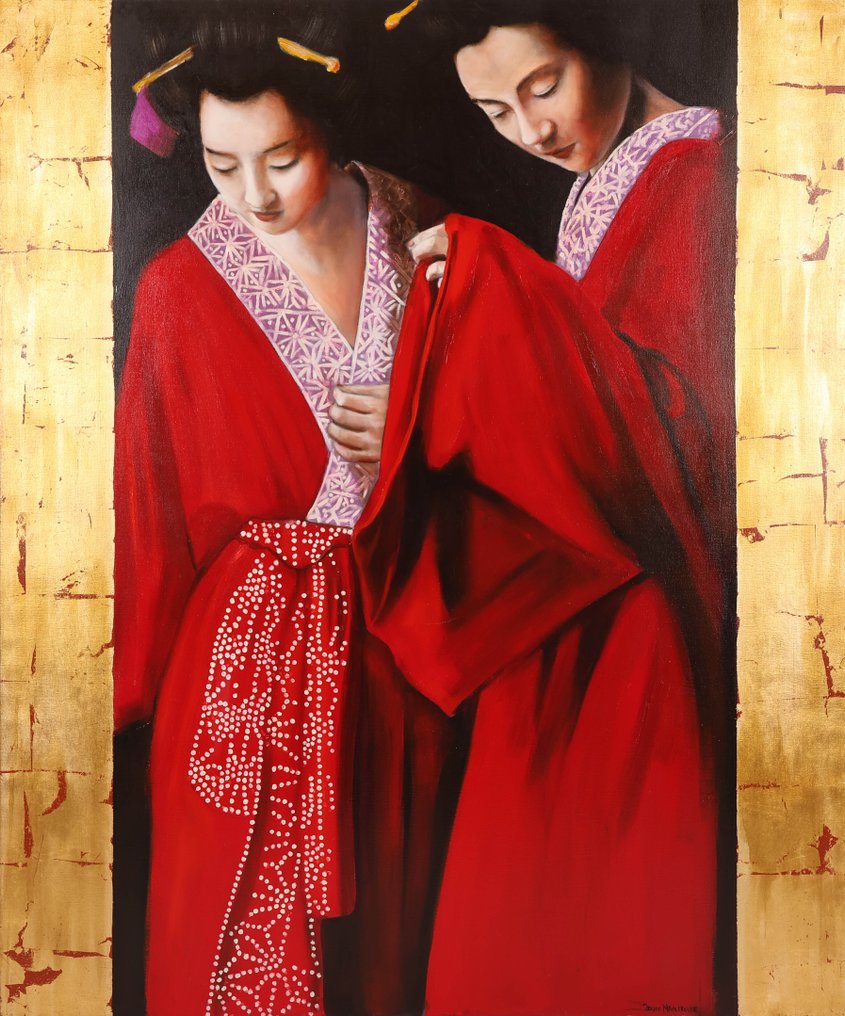 Louis Nagelkerke (1949) - Twee vrouwen in kimono #1.0