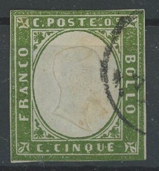 Italian Ancient States - Sardinia 1862 - Image of Vittorio Emanuele II, 5 cents green bronze coin no.13Dd, IV emission, used - Ballabio - Sassone n.13Dd #1.0