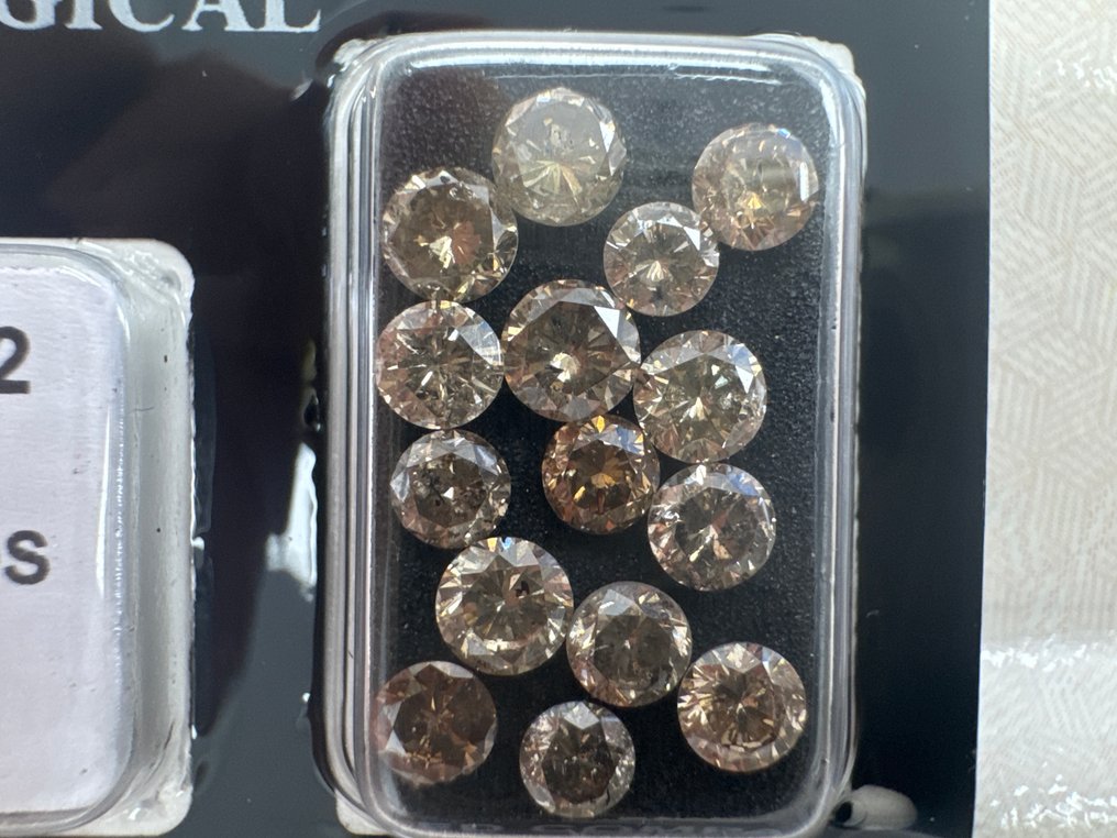 沒有保留價 - 15 pcs 鑽石 (天然彩色) - 3.80 ct - 圓形 - Fancy 褐色, 黃色 - SI1, SI2, SI3 - Gemmological Centre Israel (G.C.I.) #1.0