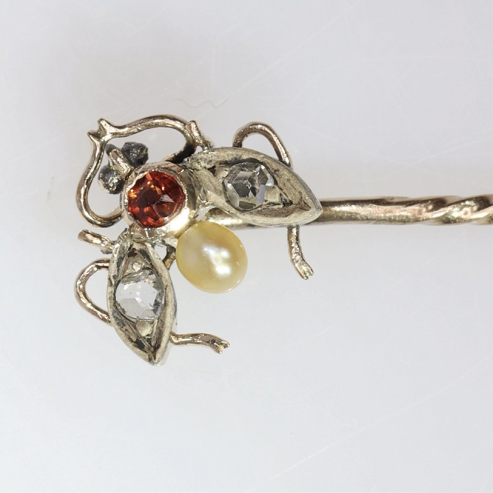 没有保留价 - 珠宝别针 - 18K包金 玫瑰金 钻石 (天然)  - 珍珠 - 石榴石，古董 1880 #1.0