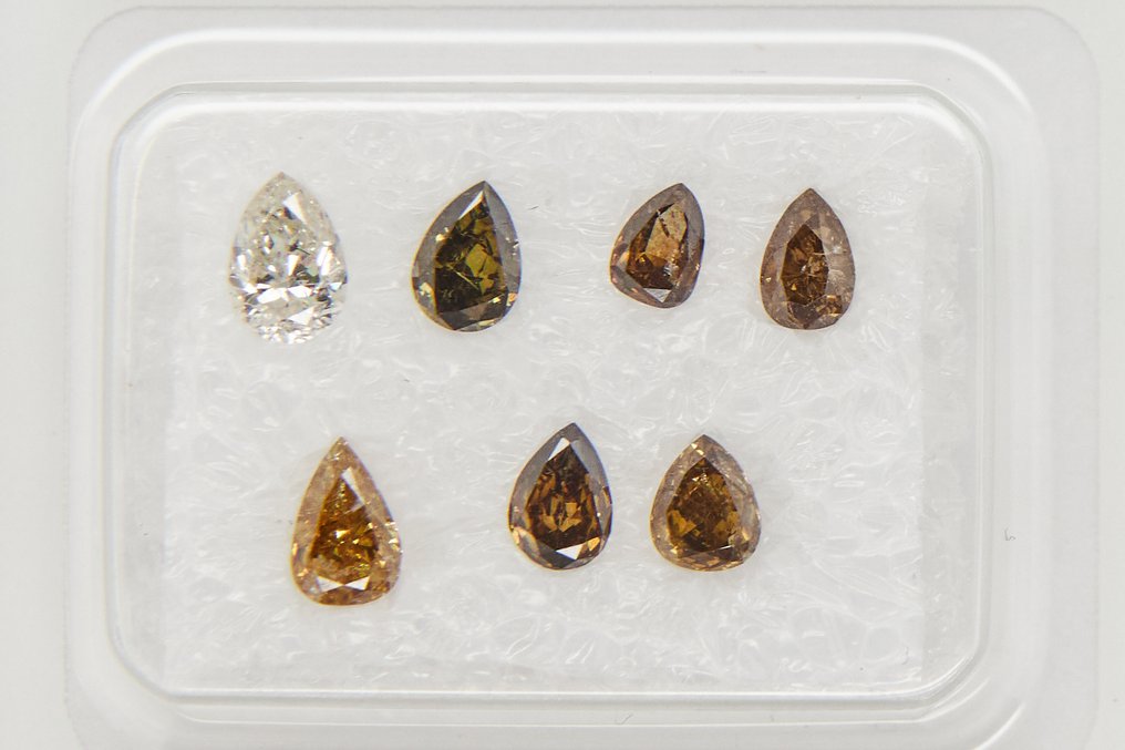 Utan reservationspris - 7 pcs Diamant  (Natural)  - 0.97 ct - Päron - I1, I2 - Gem Report Antwerpen (GRA) #2.1