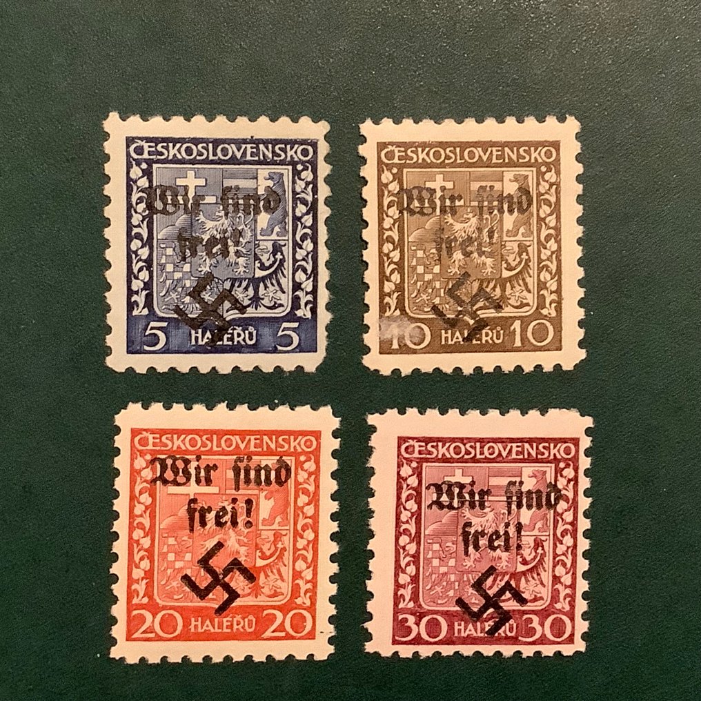 Cseh–Morva Protektorátus 1938 - Rumberg: 4 bélyeg, pajzsok, felirattal 'wir sind frei'. - Michel #3.2