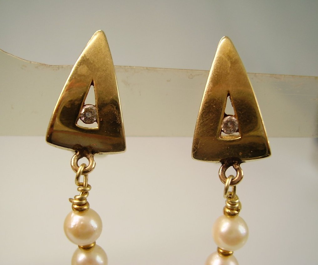 没有保留价 - 耳环 - 9 kt. 黄金 - 11.10ct. tw. 珊瑚 - 珍珠 - 雕刻的珊瑚花 #4.3