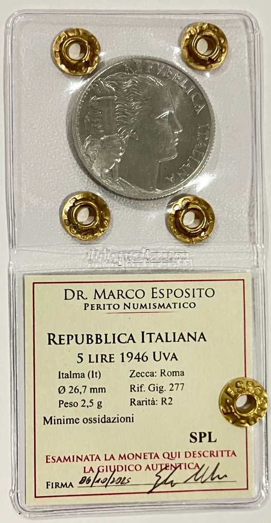 義大利共和國 5 Lire 1946 "Uva"  (沒有保留價) #1.0