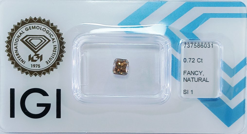Zonder Minimumprijs - 1 pcs Diamant (Natuurlijk gekleurd) - 0.72 ct - Cushion - Fancy Bruin, Geel - SI1 - International Gemological Institute (IGI) #1.0