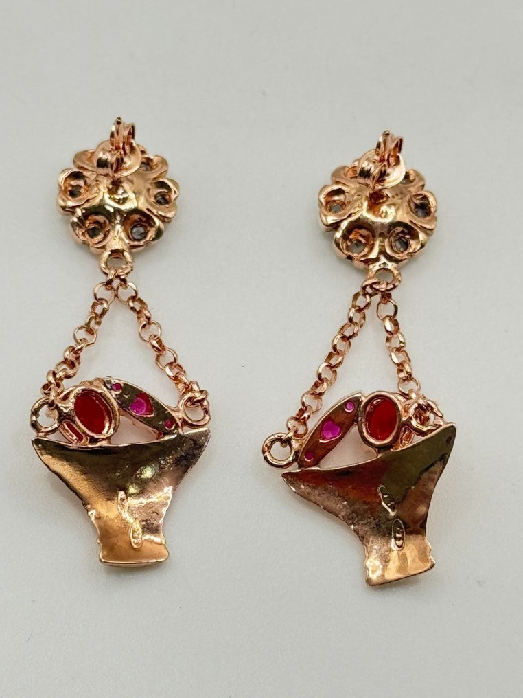 Nincs minimálár - Drop fülbevaló Ezüst Rubin - Gyémánt #4.3