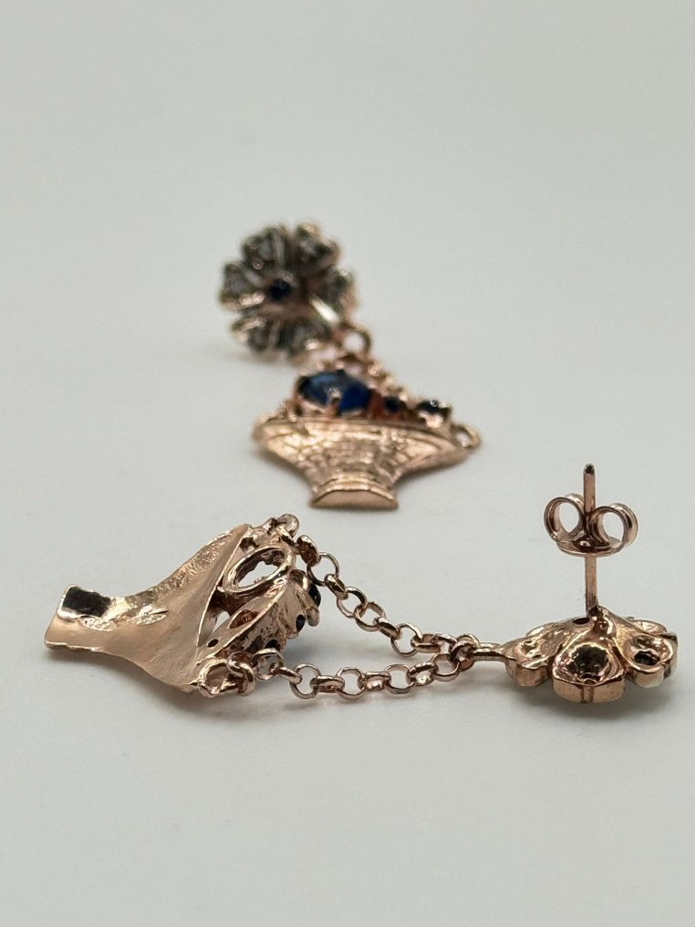 Ingen reservasjonspris - Øredobber Sølv Safir - Diamant #3.2