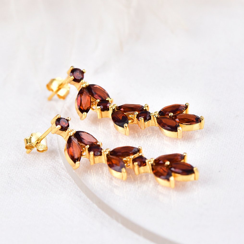 Sans Prix de Réserve - Boucles d'oreilles Argent - Garnet - Certifié #3.2