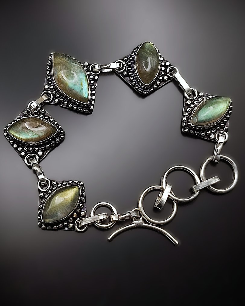 Sem preço de reserva. Linda pulseira de prata 925 com labradorita de primeira qualidade, feita à - Bracelete #3.2