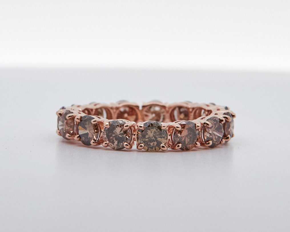 没有保留价 - 戒指 - 14K包金 玫瑰金 -  3.40ct. tw. 钻石 (天然色彩的) #1.0