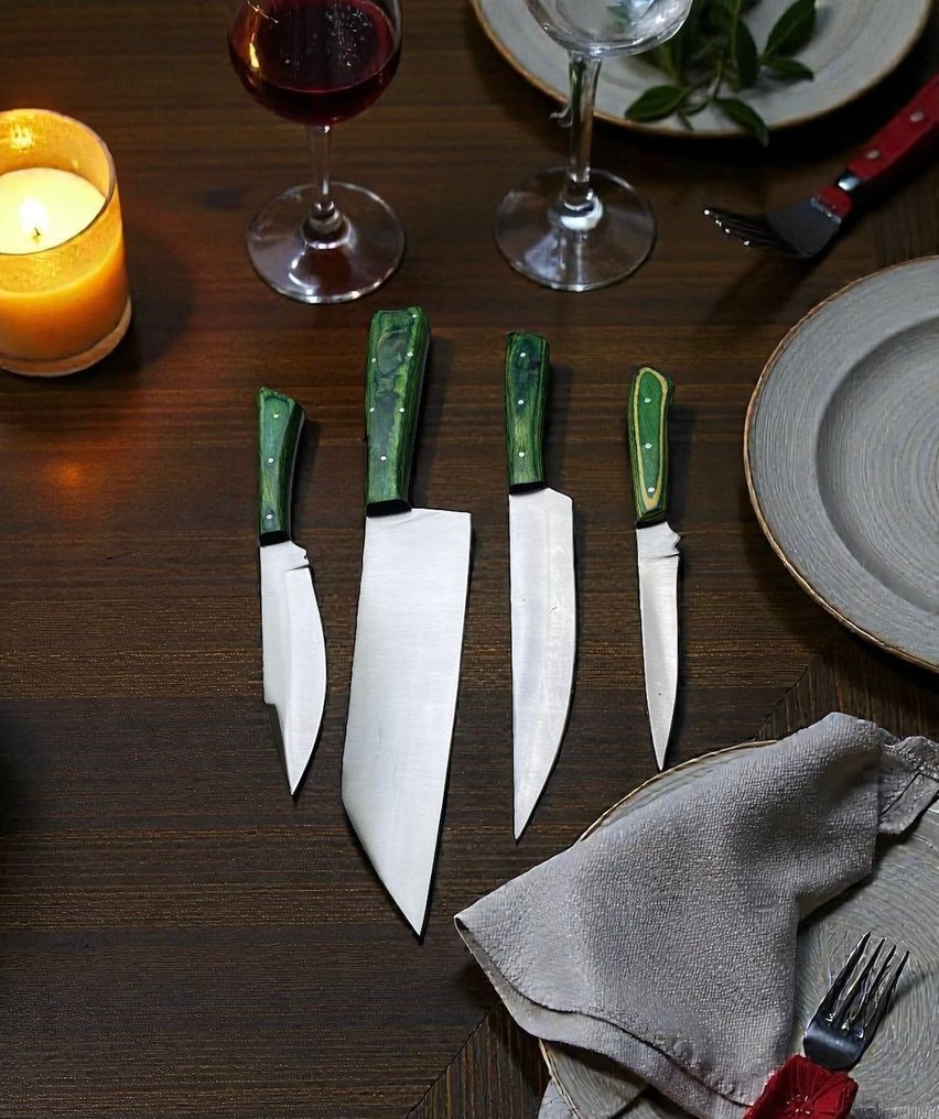 Set of FOUR, Hand-Forged with Old & dual polish Steel, Japanese Style Knives from Elite - 廚刀 - Chef's knife - 鋼, 木, 精美的四件套,手工锻造的日本古老钢材,复古刀具 - 日本 #4.3