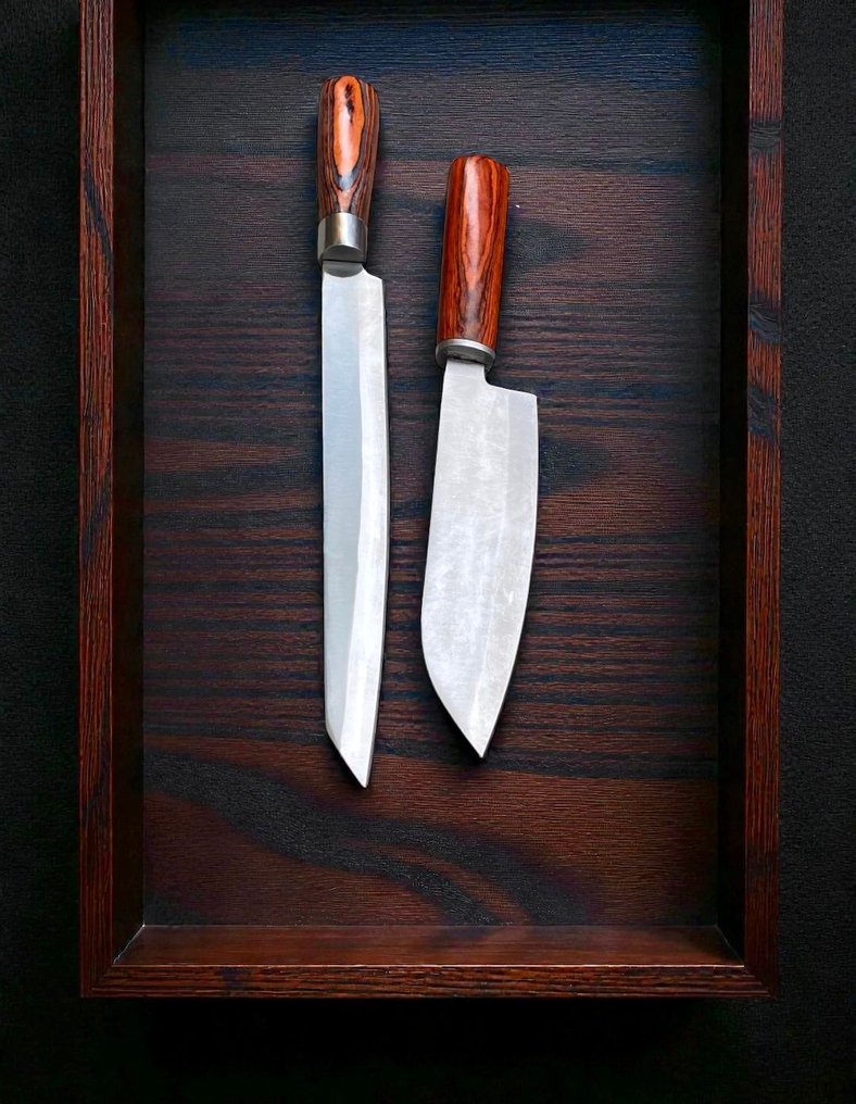 Set of TWO, Hand-Forged with Old Steel, Japanese Style Knives from Elite - Μαχαίρι κουζίνας - Chef's knife - Χάλυβας, Ξύλο, Εκλεπτυσμένο σετ 2 τεμαχίων, χειροποίητα ιαπωνικά παλιά ατσάλι, κλαστικά μαχαίρια - Ιαπωνία #4.3