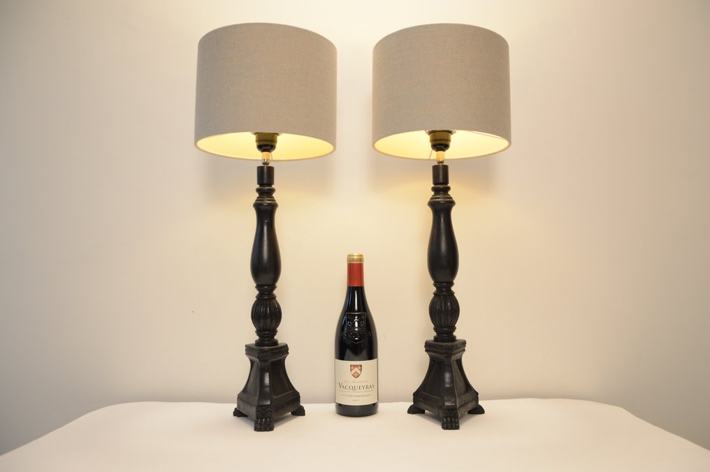 Bordlampe (2) - Et par klassiske håndlavede bordlamper - Træ, Linned #3.2