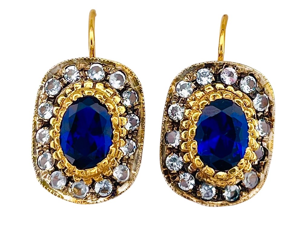 没有保留价 - 耳环 - 9 kt. 黄金, 银 蓝宝石 - 海蓝宝石 #1.0