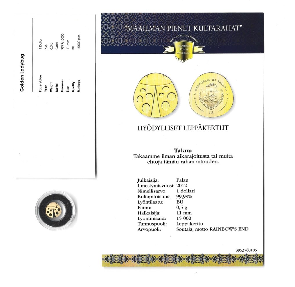 帕劳(美). 1 Dollar 2012 featuring a stylised ladybug design  (没有保留价) #2.1