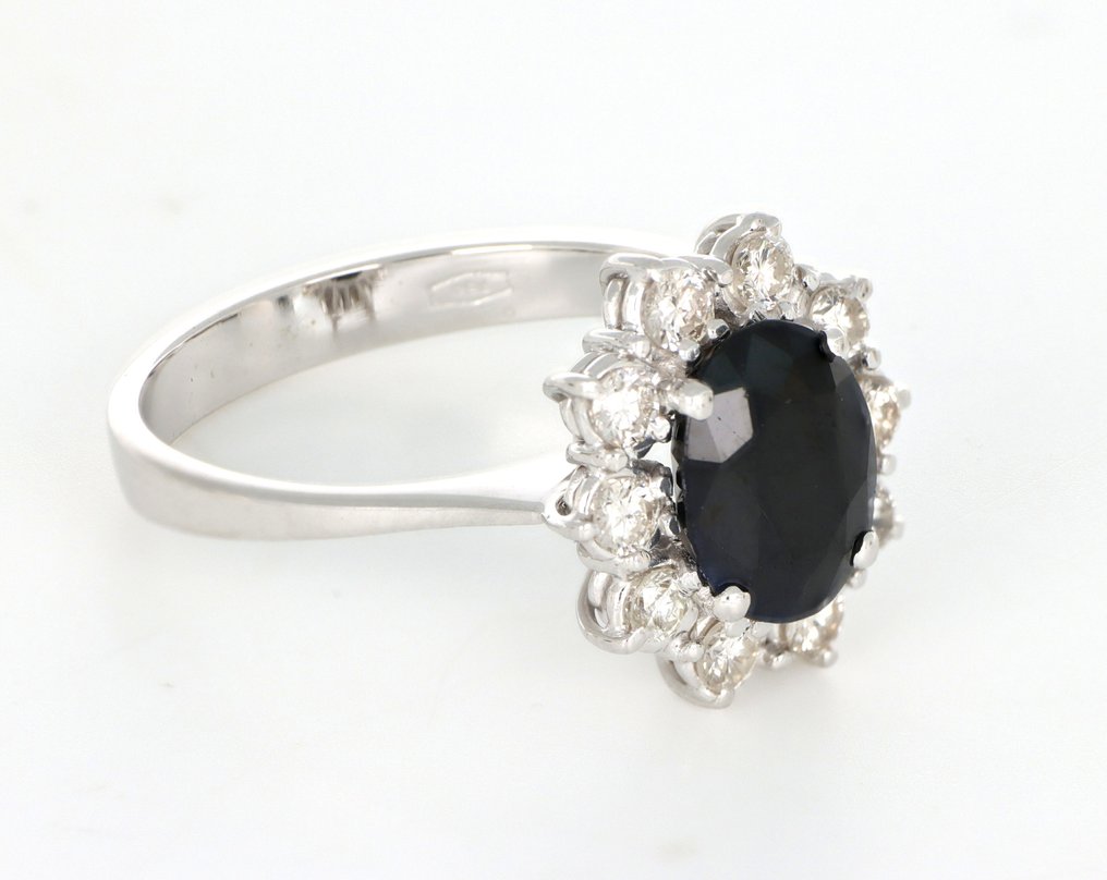 沒有保留價 - 戒指 - 18 克拉 白金 -  2.00ct. tw. 藍寶石 - 鉆石 #1.0