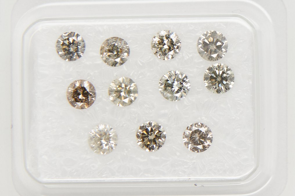 No reserve price - 11 pcs Diamond (Natural) - 1.08 ct - Round - SI1, SI2, I1, I2, I3 - Gem Report Antwerp (GRA) #2.1
