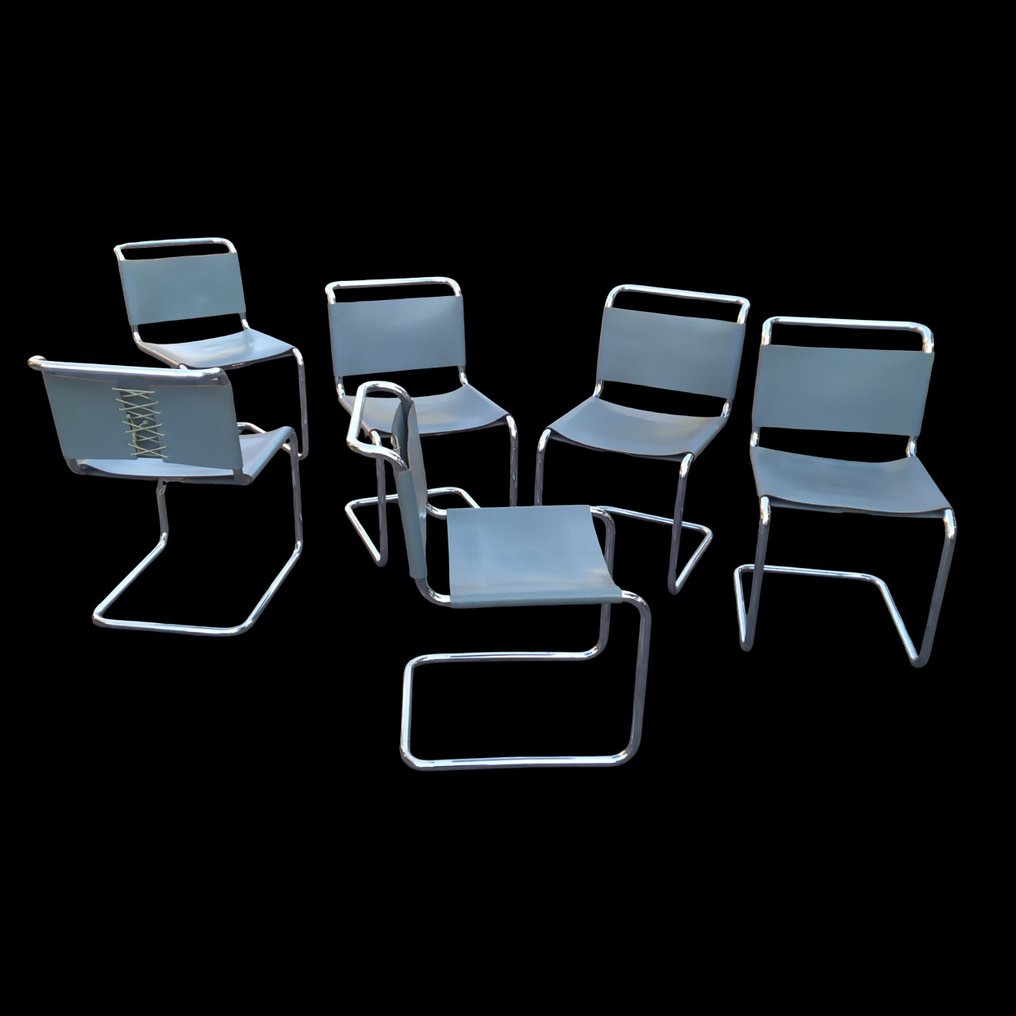 Knoll - Καρέκλα (6) - Spoleto - Χάλυβας, δέρμα, Λουστρίνι - Καμπυλωτό χρωμιωμένο σωλήνα. #4.3