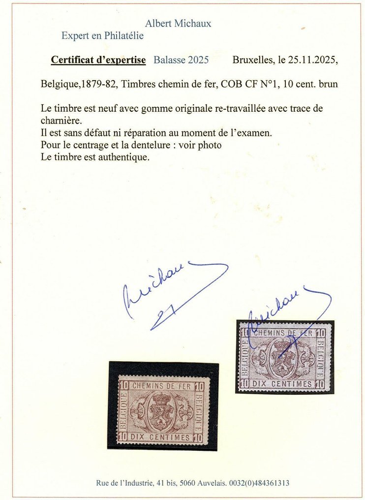 Belgium 1879/1882 - COB TR CF No.1, cost €440, modified rubber. - COB TR CF n°1 côte 440€ gomme modifiée #1.0