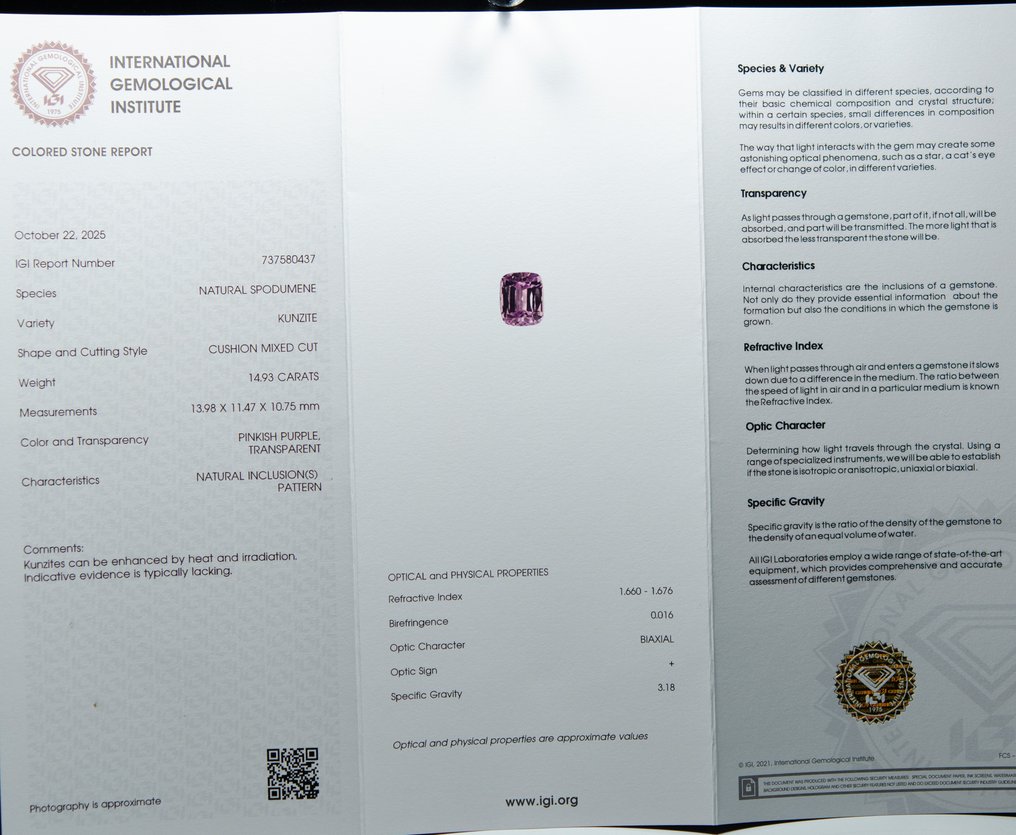 粉色 紫锂辉石  - 14.93 ct - 国际宝石研究院（IGI） #4.3