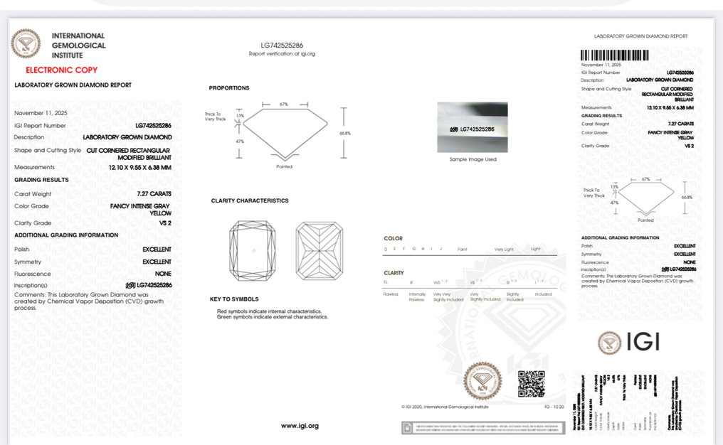 No reserve price - Ring - 14 kt. White gold - 7.27ct. tw. Yellow Diamond (Fancy coloured lab-grown diamond) - Diamond #2.1