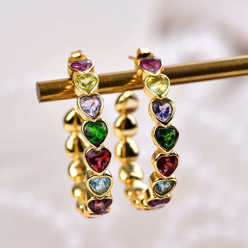 Utan reservationspris - Örhängen Silver - Blandade ädelstenar - Certifierad #1.0