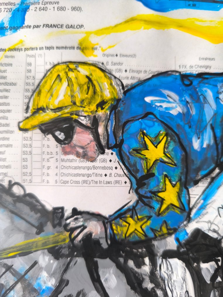 Adélaïde Leferme - Course Jaune et bleu hippisme Racing card #2.1