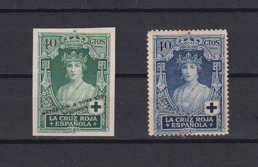 Ισπανία 1927 - Πολύ σπάνιο 40 Cts. Ερυθρός Σταυρός - χωρίς δοντάρισμα-λάθος χρώματος - Edifil Esp nº 333ecs #2.1