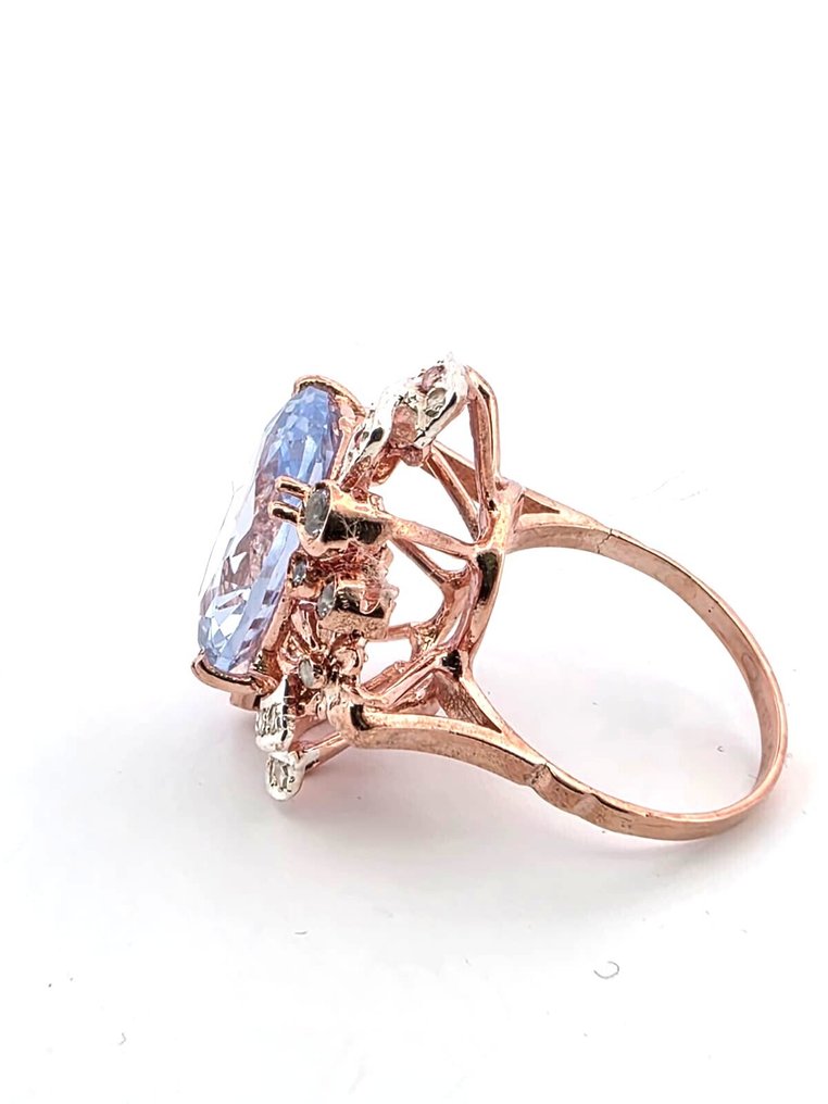 χωρίς τιμή ασφαλείας - Δαχτυλίδι - 9 kt. Ροζ χρυσό, Ασημί Τοπάζιο - Διαμάντι #2.1