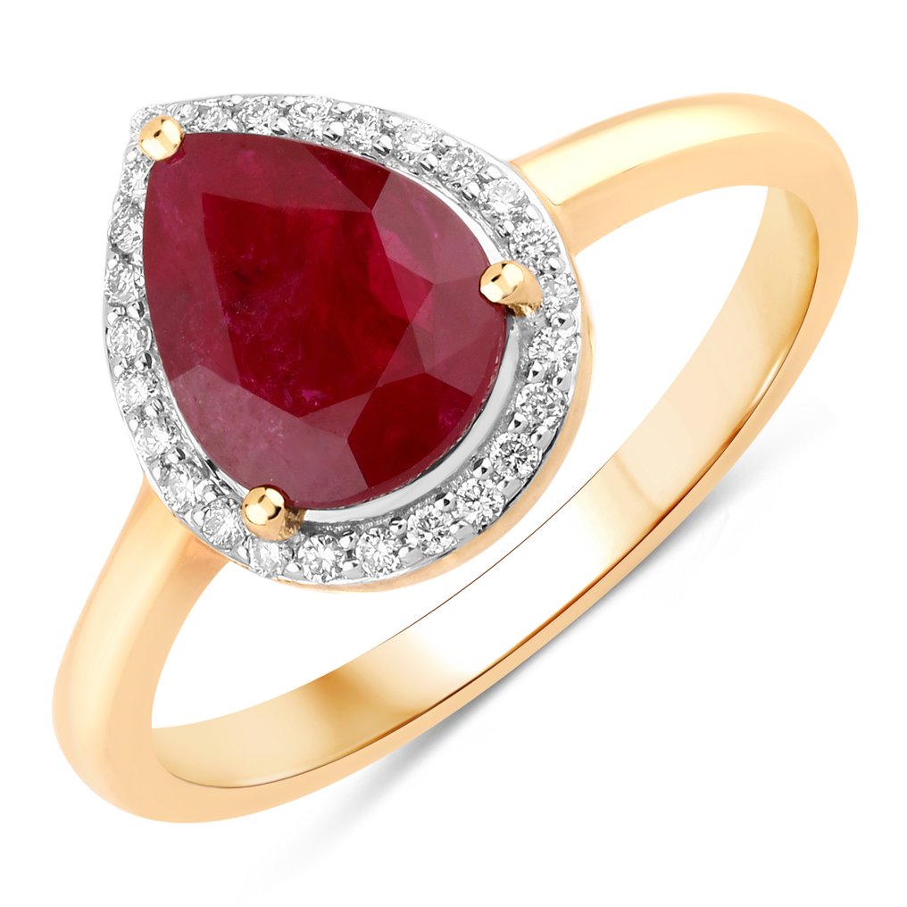 Δαχτυλίδι - 14 καράτια Κίτρινο χρυσό -  1.77ct. tw. Ρουμπίνι - Διαμάντι #1.0