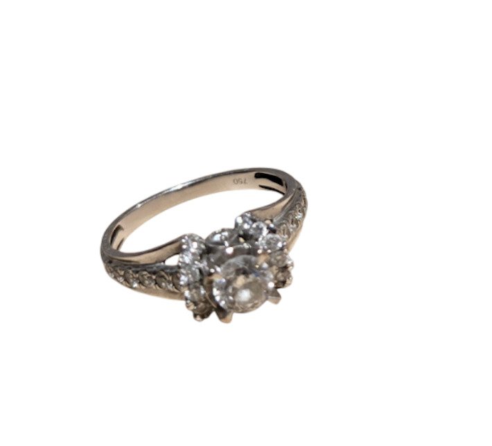 订婚戒指 - 18K包金 白金 钻石 (天然色彩的) - 钻石 #1.0