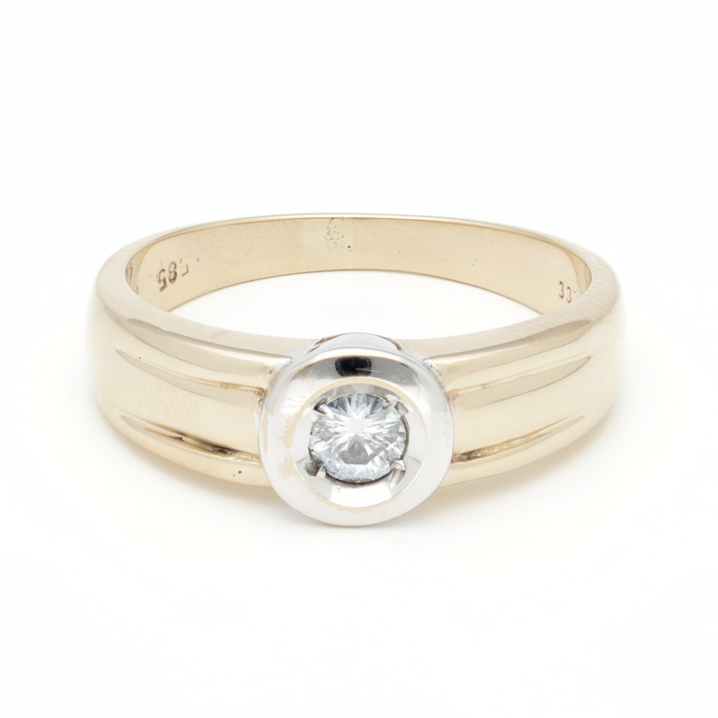 戒指 - 14K包金 黄金 钻石 (天然) #1.0