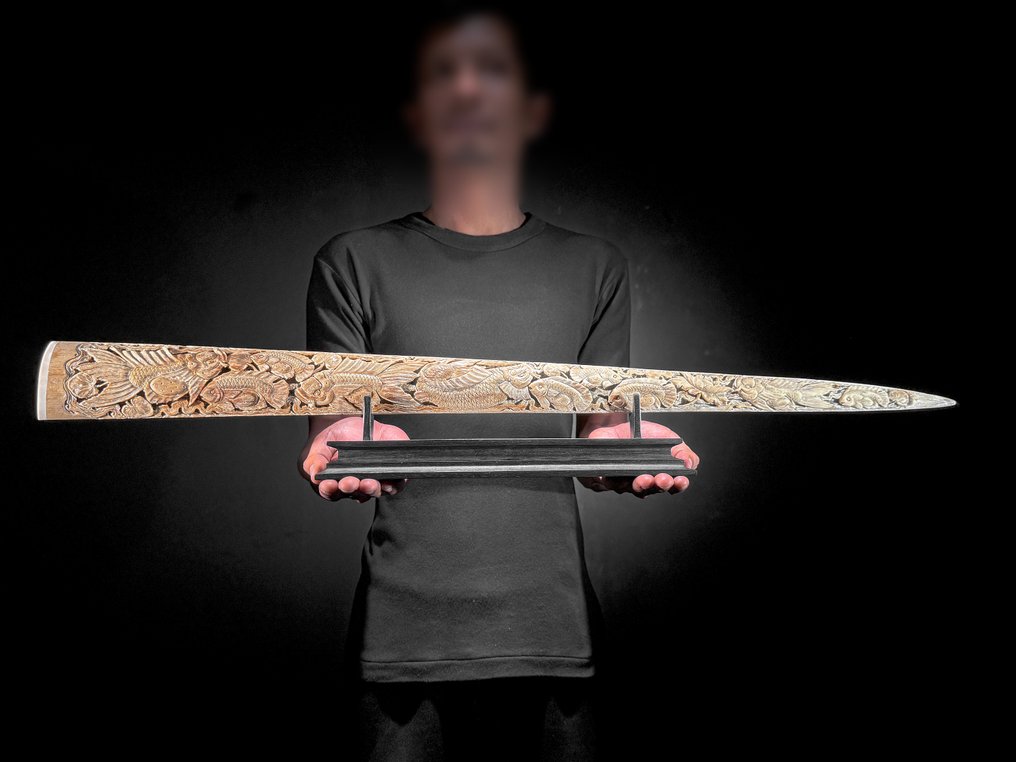 没有保留价 - 配有精美雕刻的巨大剑鱼吻部 - 日本锦鲤图案 吻突 - Xiphias Gladius - 12 cm - 84 cm - 6 cm- 非《濒危物种公约》物种 - (1) #1.0