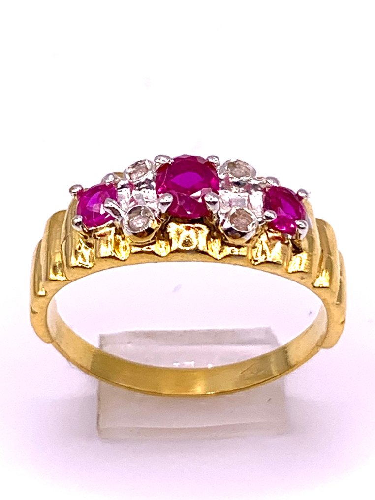没有保留价 - 戒指 - 9 kt. 黄金, 银 红宝石 - 红宝石 - Diamanti #1.0