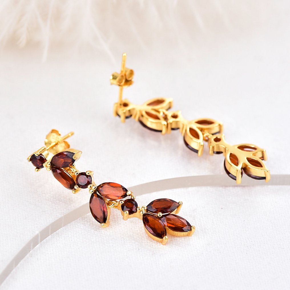 Sans Prix de Réserve - Boucles d'oreilles Argent - Garnet - Certifié #4.3