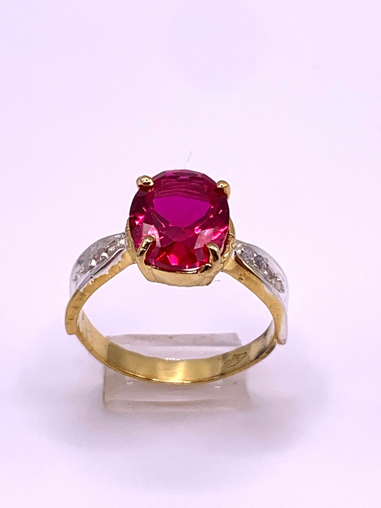 没有保留价 - 戒指 - 9 kt. 黄金, 银 红宝石 - 钻石 #2.1