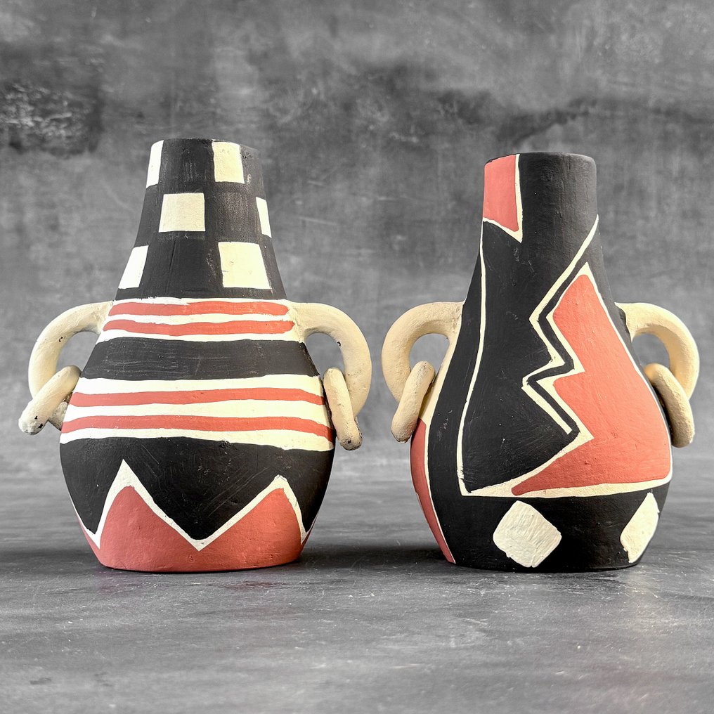 装饰饰品 (2) - NO RESERVE PRICE -Wonderful Pair of Colorful Terracotta Pot - 印度尼西亚 #3.2