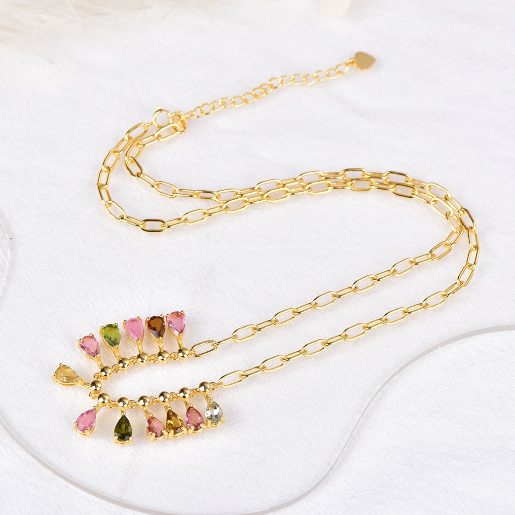 χωρίς τιμή ασφαλείας - Κολιέ Ασημί - Tourmaline - Πιστοποιημένο #3.2