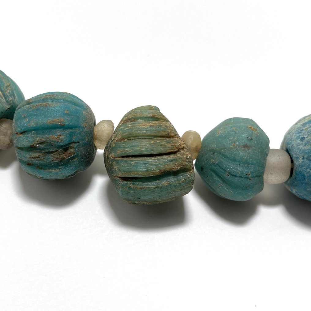 丝绸之路，美索不达米亚 古老的玻璃 项链珠子护符 - 41 cm  (没有保留价) #4.3