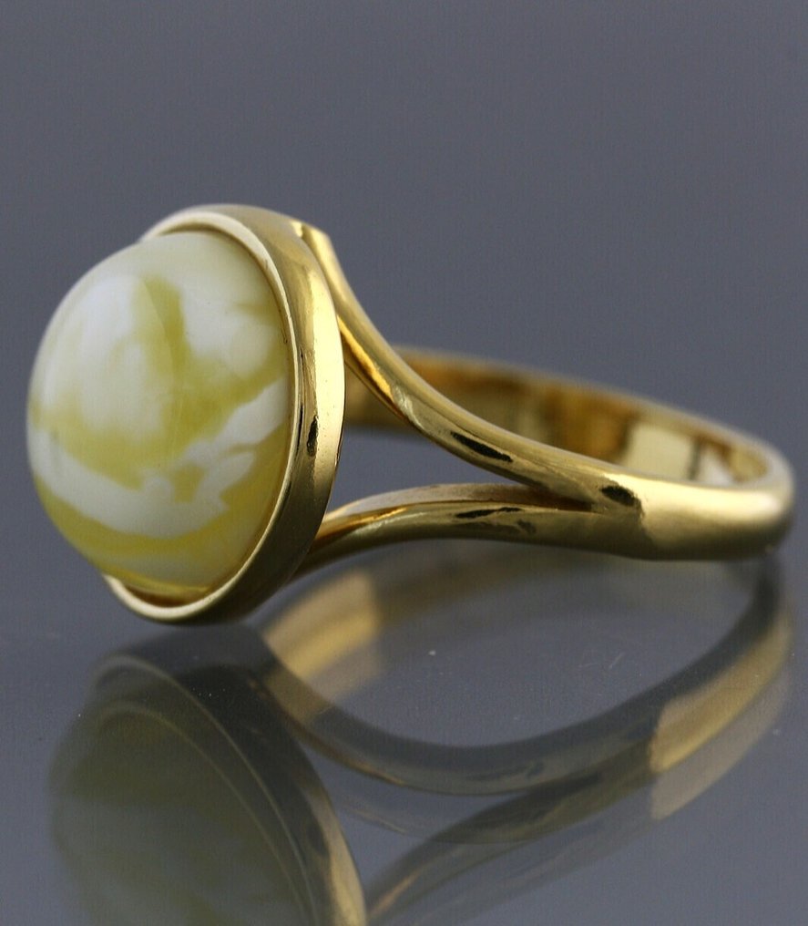 Chihlimbar - Unique Amber Ring – Creamy Swirl Gem – Fine Silver Core (Fără preț de rezervă) #1.0