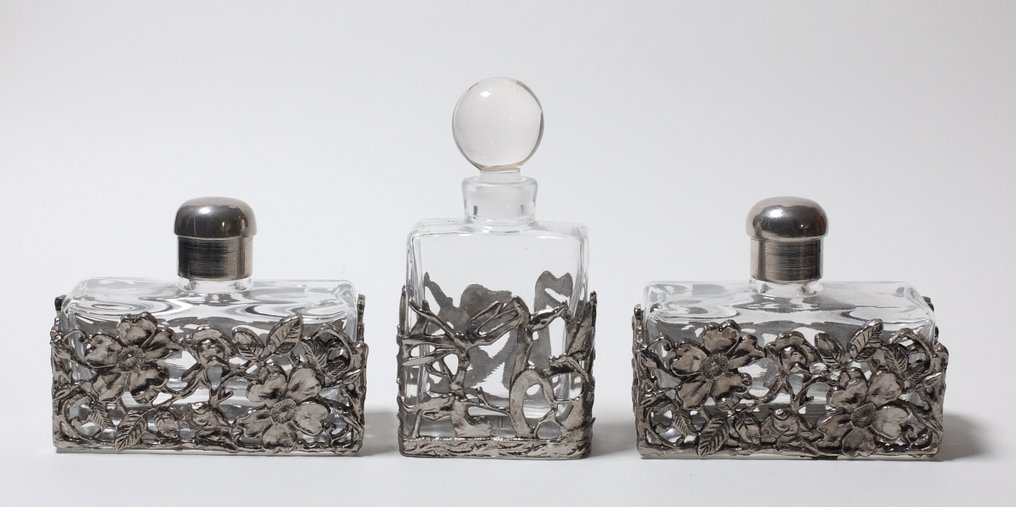 Frankreich - 香水瓶 - 玻璃,金属 - 3个 Flacons Jugendstil #2.1
