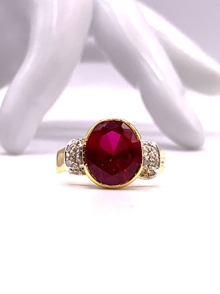 Senza prezzo di riserva - Anello - 9 kt Oro giallo, Argento Rubino - Diamante #4.3