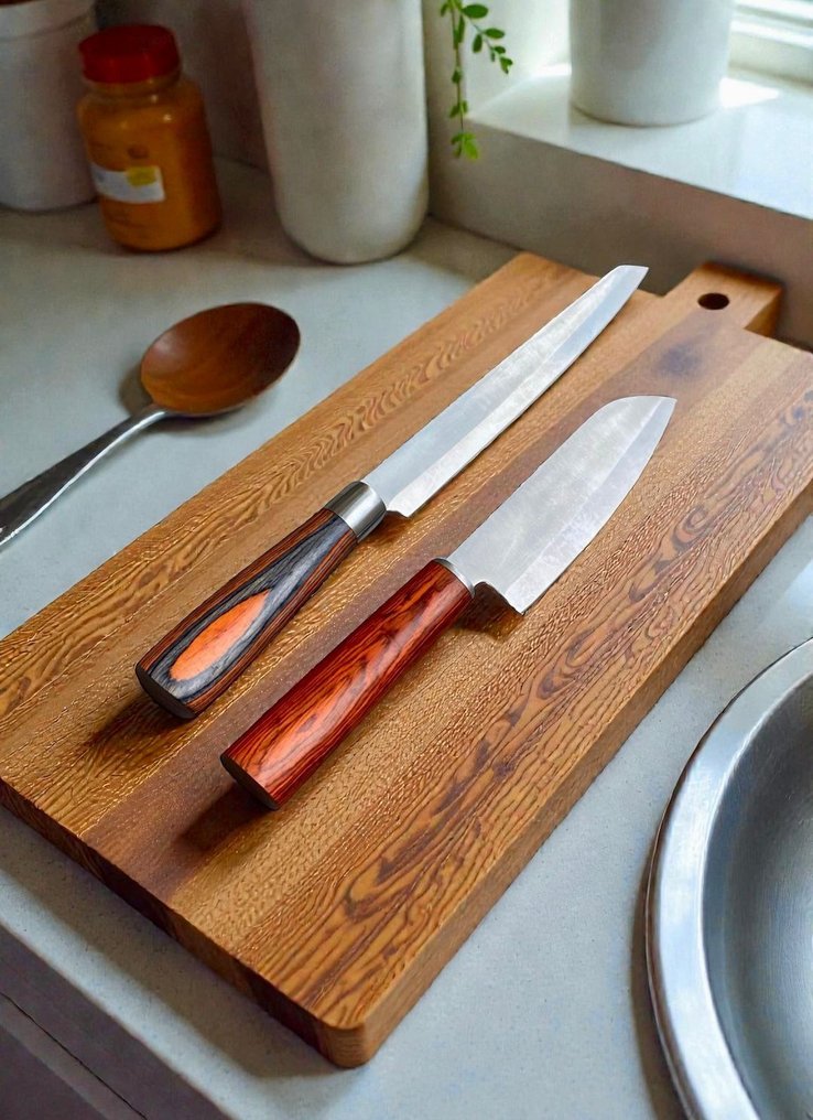Set of TWO, Hand-Forged with Old Steel, Japanese Style Knives from Elite - Μαχαίρι κουζίνας - Chef's knife - Χάλυβας, Ξύλο, Εκλεπτυσμένο σετ 2 τεμαχίων, χειροποίητα ιαπωνικά παλιά ατσάλι, κλαστικά μαχαίρια - Ιαπωνία #3.2