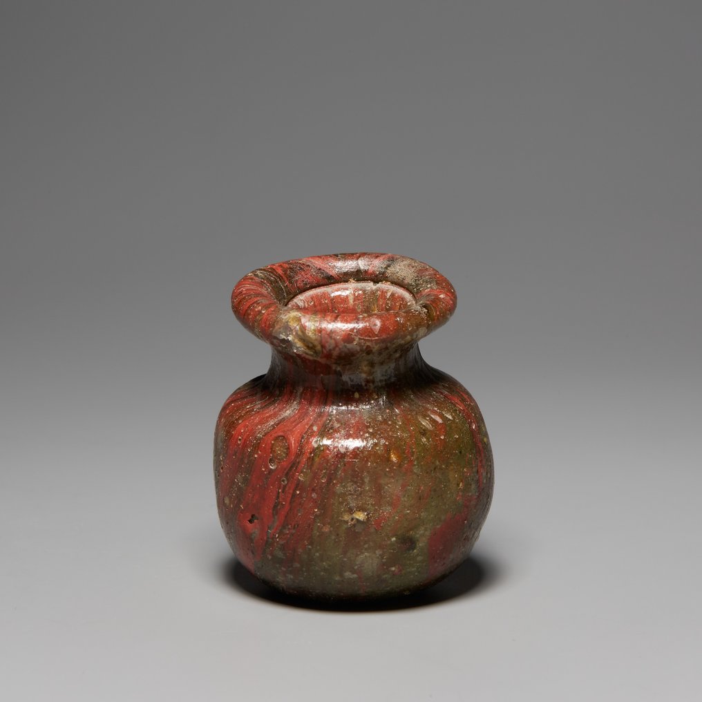 Αρχαία Ρωμαϊκή Γυαλί Μαρμαρωμένη Γυάλινη Αλοιφή. 1ος-3ος αιώνας μ.Χ. Ύψος 4,5 εκ. #3.2