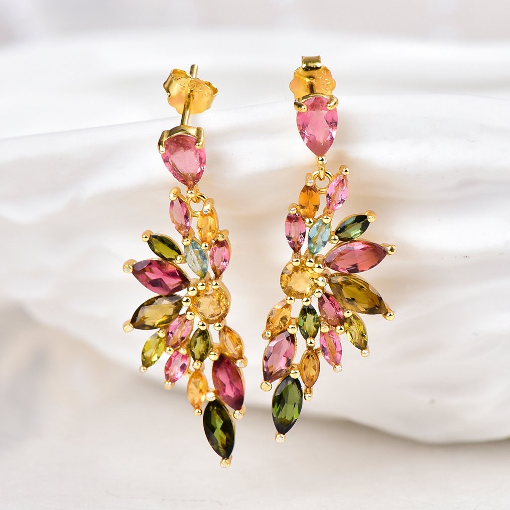 Sans Prix de Réserve - Boucles d'oreilles Argent - Tourmaline - Certifié #1.0