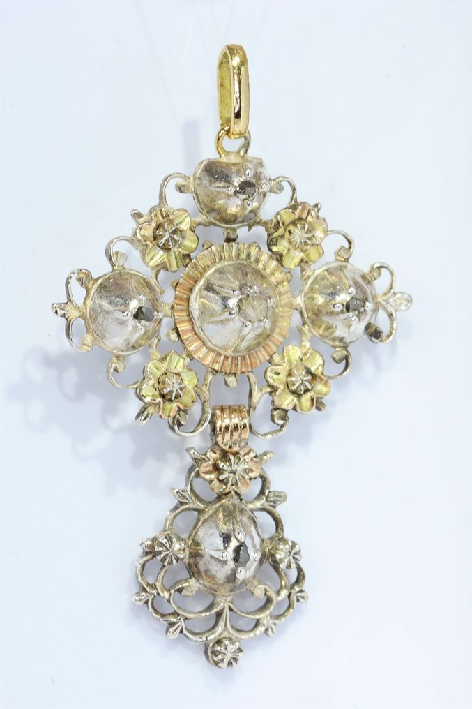 χωρίς τιμή ασφαλείας - Κρεμαστό κόσμημα - 18 καράτια Κίτρινο χρυσό - Διαμάντι - Cross, αντίκα 1850 #3.2