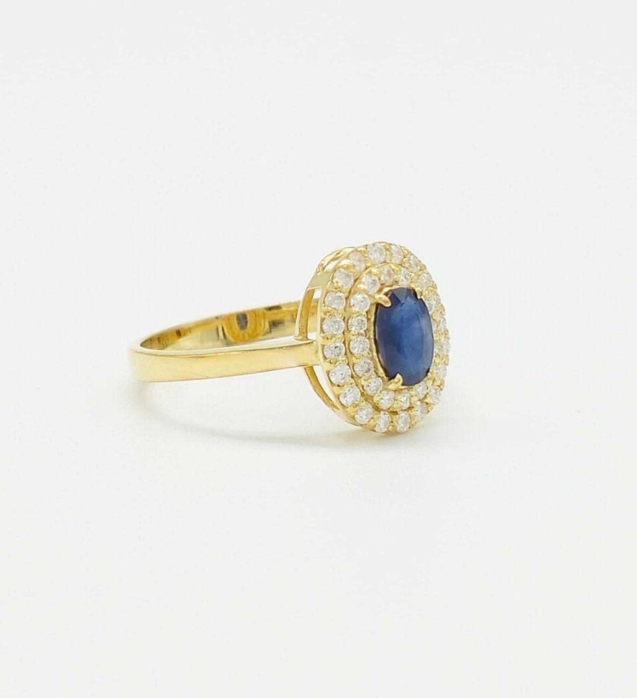 没有保留价 - 鸡尾酒戒指 - 14K包金 黄金 蓝宝石 - 钻石 #4.3