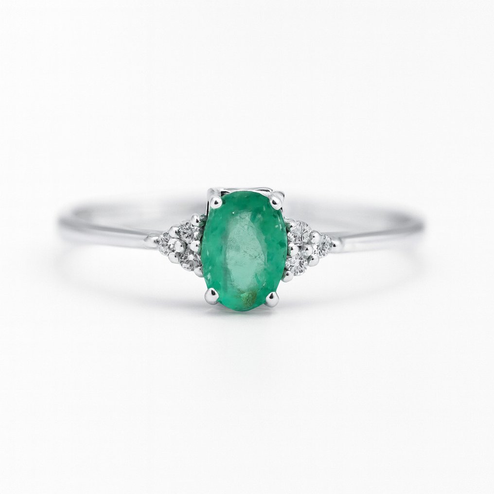 沒有保留價 - 戒指 - 18 克拉 白金 祖母綠 - 鉆石 #4.3