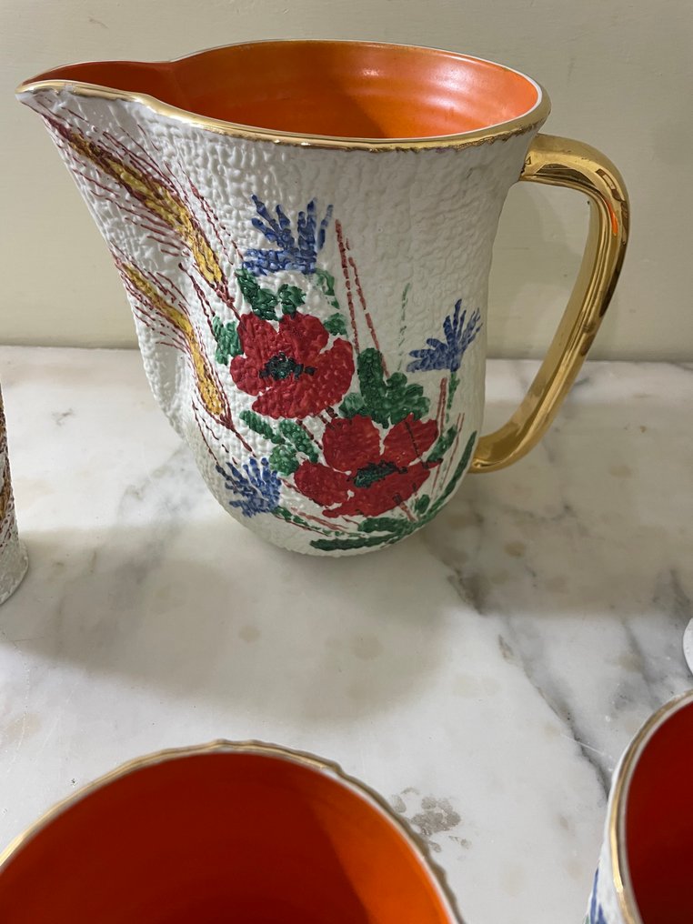 F.A.C.I. Civita Castellana, anni '50 - Σετ πρωινού (6) - Κεραμική - Χειροποίητη ζωγραφική - Ύψος κανάτας: 19 εκ. #1.0